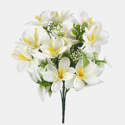 Freesia x 5 tekokukkakimppu kermainen/vaaleanpunainen/vihreä