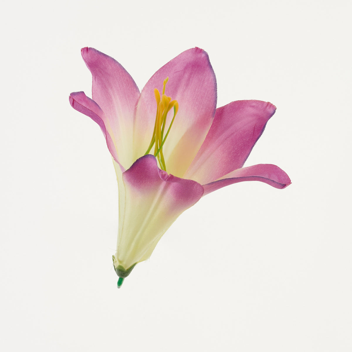 Fuksia/keltainen tekoliljan kukkapää, satiini, 13 cm