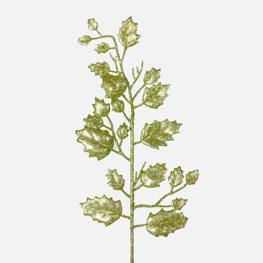 Koristeellinen oksa glitterillä Luutnantti Green - Tekokukat.fi