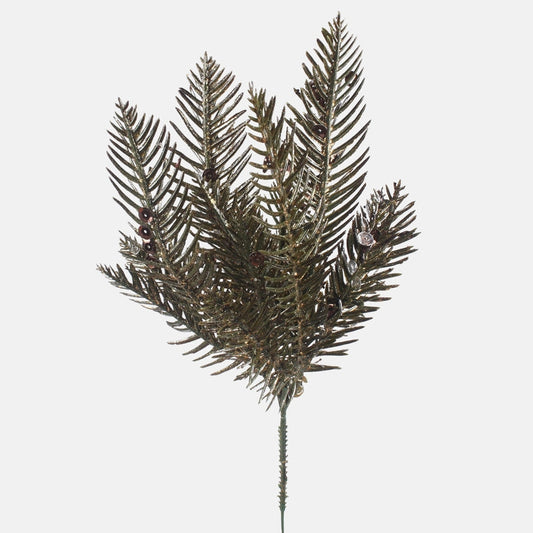 Havupuun oksa paljeteilla vihreä/kulta - Tekokukat.fi