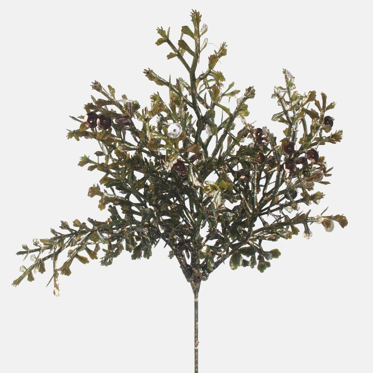 Jouluinen oksa paljeteilla vihreä/kulta - Tekokukat.fi