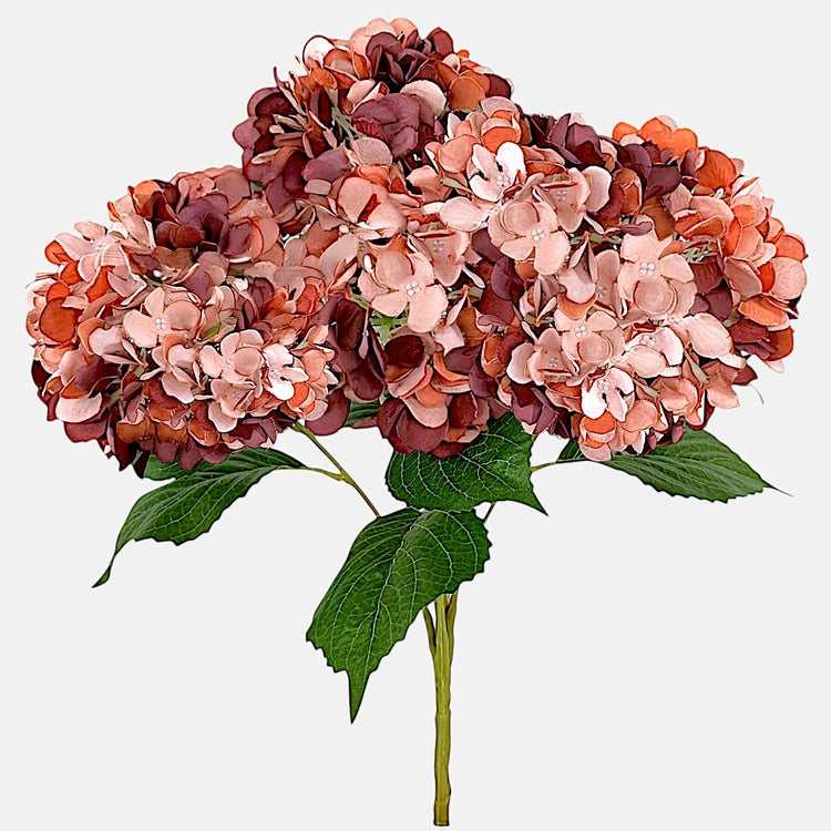 Hortensia x 5 tekokukkakimppu syksyinen mauve/oranssi