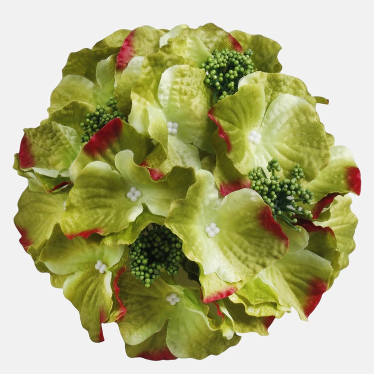 Hortensia tekokukan pää vihreä-punainen Ø16 cm - Tekokukat