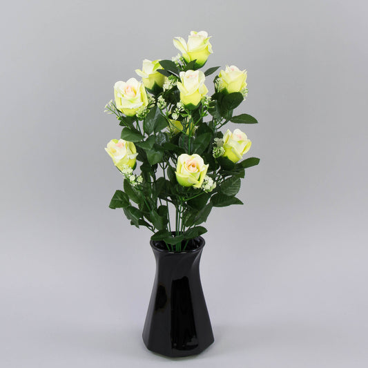 Kerma/vaalea/vihreä tekoruusun kimppu, 51 cm