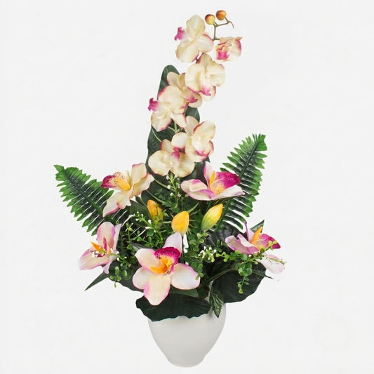 Kerma/vaaleanpunainen tekoorkidean kimppu, 68 cm