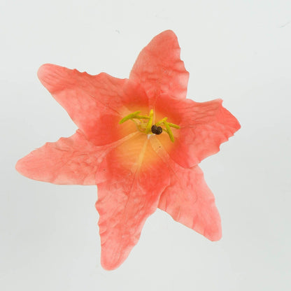 Korallinvärinen tekoliljan kukkapää, 14 cm, 12 kpl