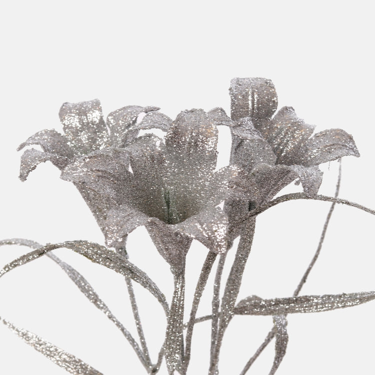 Lilja glitterillä Hopea - Tekokukat.fi