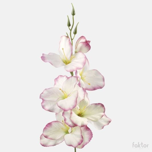 Gladiolus satiini tekokukka kermanvärinen/violetti reuna/vihreä - Tekokukat.fi