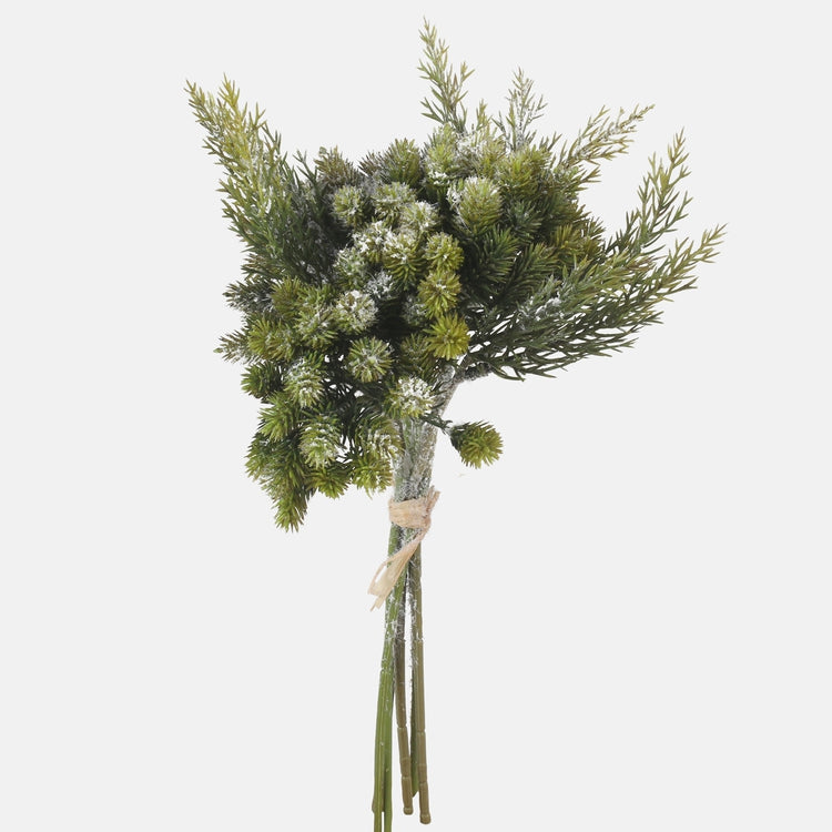 Lumen peittämä lehtikuusi katajan versoilla tekokukkakimppu vihreä - Tekokukat.fi