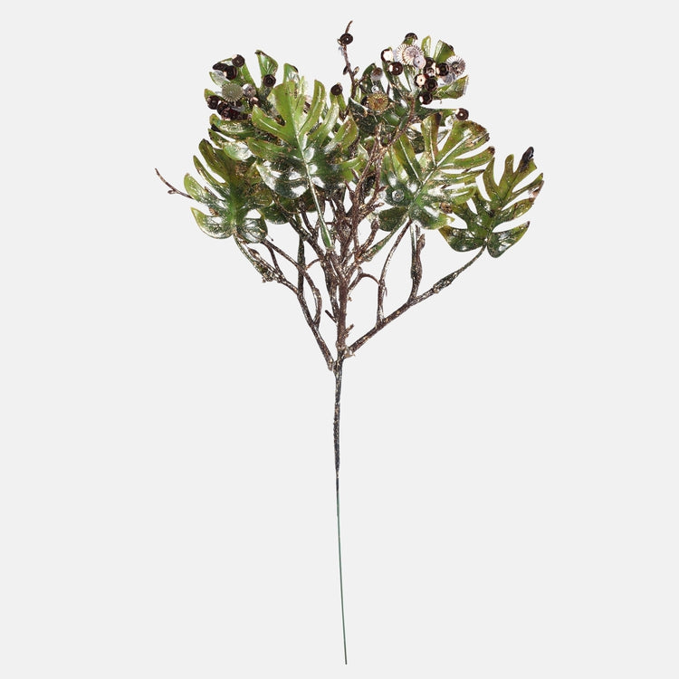 Vihreä monstera koristeoksa glitterillä 34 cm - Tekokukat