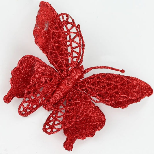 Perhonen glitterillä Punainen - Tekokukat.fi