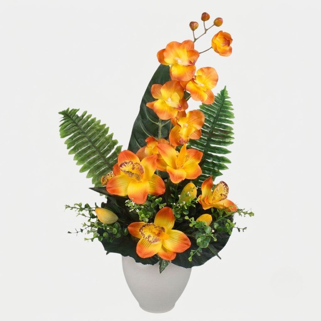 Oranssi tekoorkidean kimppu, 68 cm
