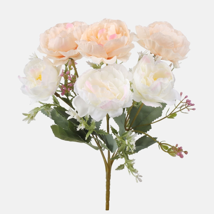 Pioni nippu tekokukkakimppu kermainen/vaalea persikka - Tekokukat.fi