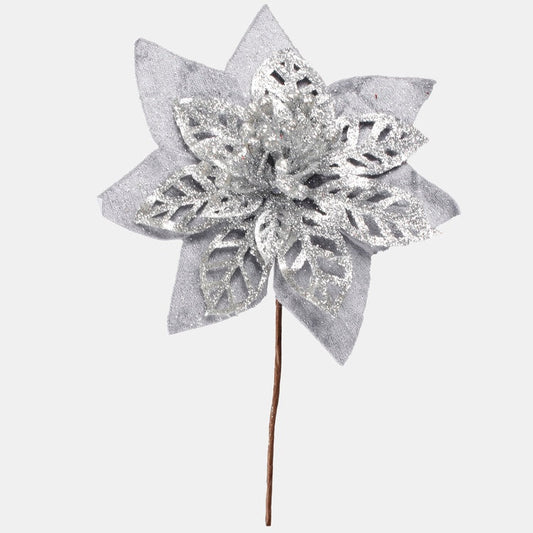 Kimaltava joulutähti huipulla tekokukka harmaa - Tekokukat.fi