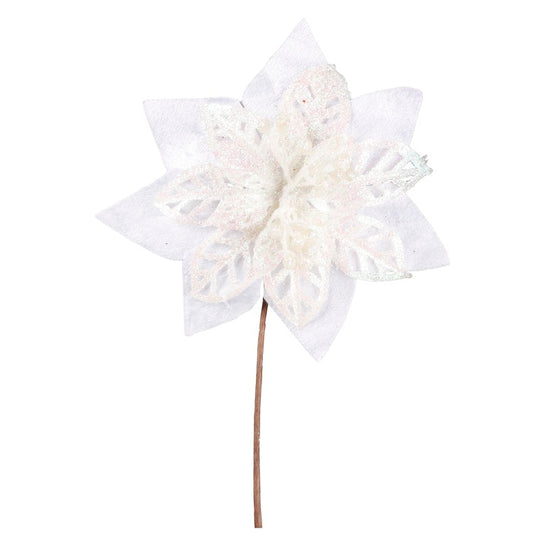 Kimaltava joulutähti huipulla tekokukka valkoinen - Tekokukat.fi