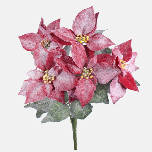 Himmeä samettinen joulutähti tekokukkakimppu himmeä punainen - Tekokukat.fi