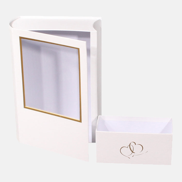 Kirjan muotoinen koristelaatikko Valkoinen - Tekokukat.fi