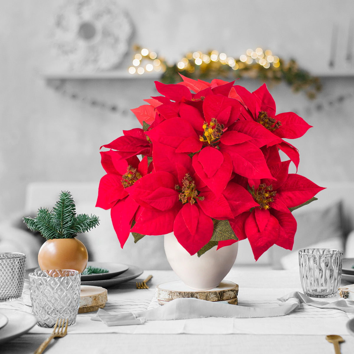 Punainen joulutähti – tekokukkakimppu, 46 cm