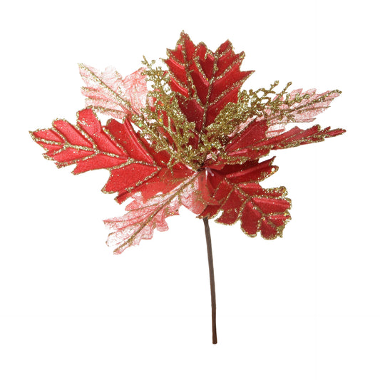 Punainen/kulta joulutähti – tekokukkapää, 35 cm