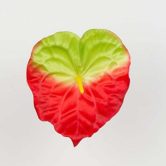 Punainen/vihreä flamingonkukka – tekokukkapää, 14 cm, 12 kpl