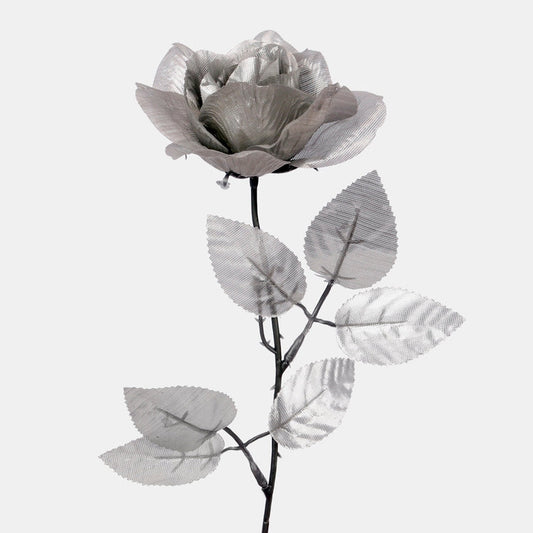 Kiiltävä ruusu tekokukka hopeaa ja harmaata muovia - Tekokukat.fi