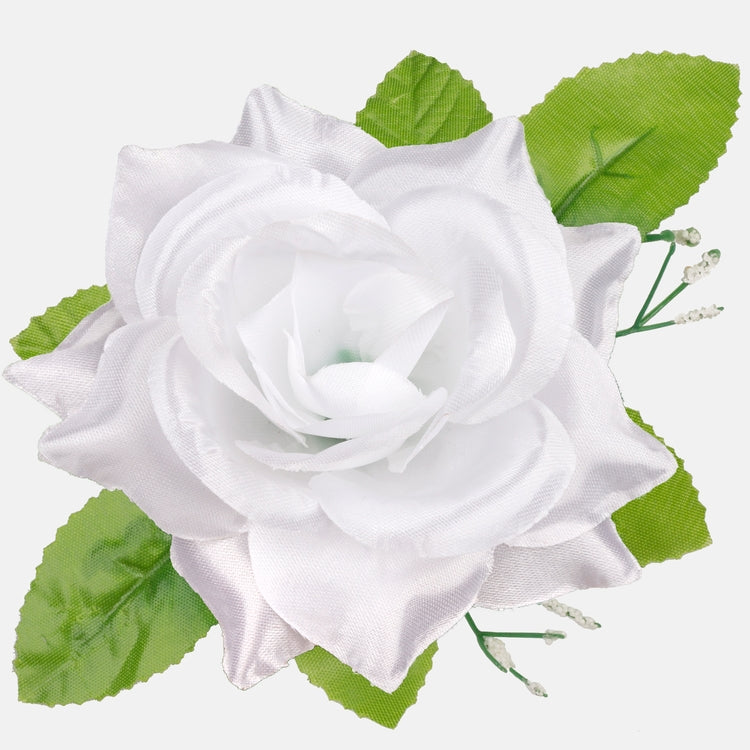 Satiiniruusu lehtineen Puhdas valkoinen - Tekokukat.fi
