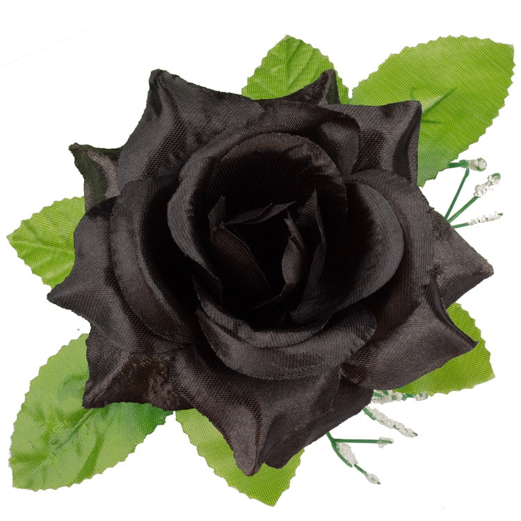 Satiiniruusu lehtineen Musta - Tekokukat.fi