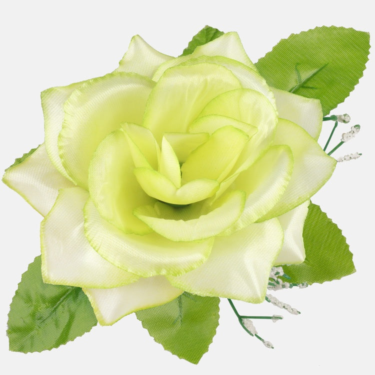 Satiiniruusu lehtineen Lt. Green/Green Edge - Tekokukat.fi