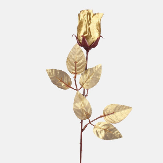 Kiiltävä ruusunuppu tekokukka kulta/ruskea muovi - Tekokukat.fi