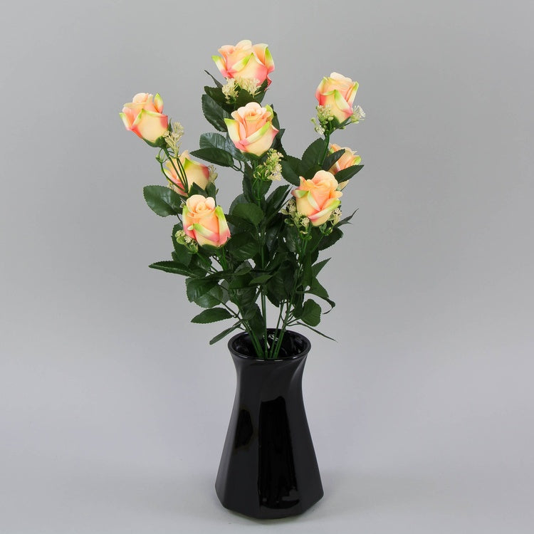 Ruusu silmukimppu x 9 Persikka/Koralli/Lt. Vihreä reuna - Tekokukat.fi