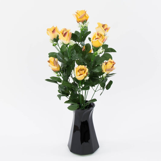 Ruusu silmukimppu x 9 Keltainen/ruskea reuna - Tekokukat.fi