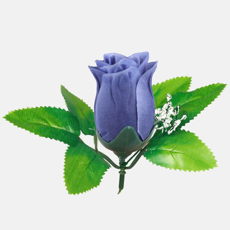 Ruusunuppu lehtineen Sininen - Tekokukat.fi