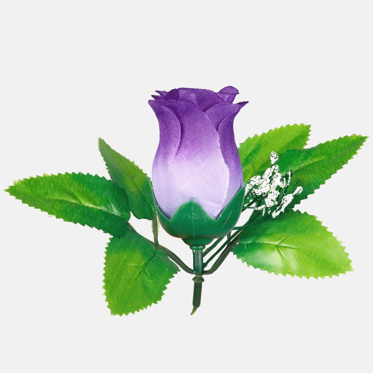 Ruusunuppu lehtineen T.T. Violetti - Tekokukat.fi