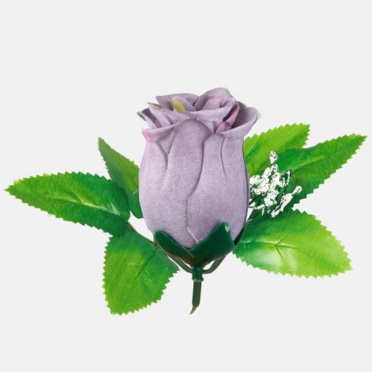 Ruusunuppu lehtineen Harmaa/vihreä reuna - Tekokukat.fi