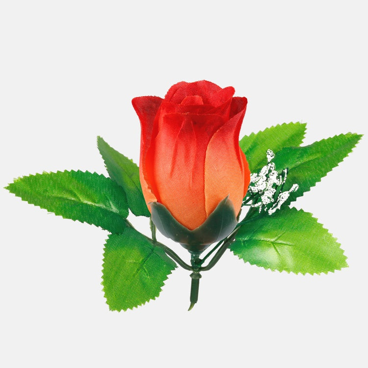 Ruusunuppu lehtineen Oranssi/Dk. Oranssi reuna - Tekokukat.fi