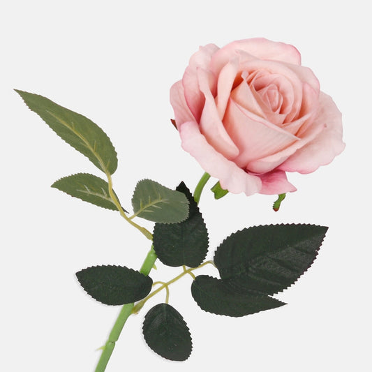 Ruusu, sametti tekokukka vaaleanpunainen/vihreä reuna - Tekokukat.fi