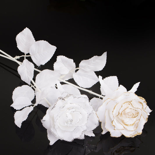 Ruusu glitterillä tekokukka satunnainen väri 3 - Tekokukat.fi