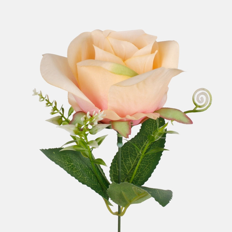 Ruusu tekokukka persikka/vaaleanvihreä reuna - Tekokukat.fi