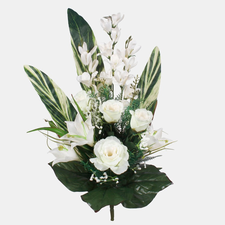 Ruusu/lilja/gladiolus tekokukkakimppu kermainen/vihreä - Tekokukat.fi