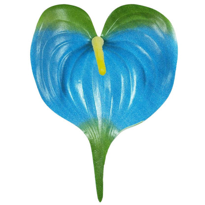 Sininen/vihreä flamingonkukka – tekokukkapää, 14,5 cm
