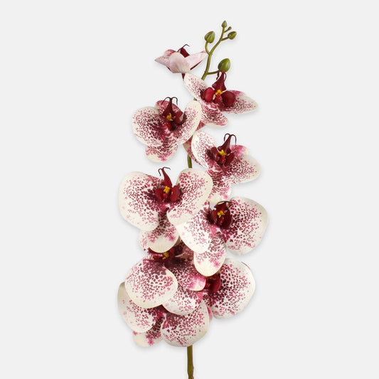 Orkidea tekokukka valkoinen/burgundi - Tekokukat.fi