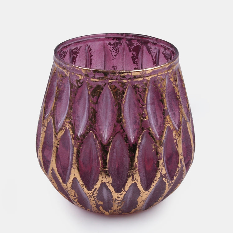 Lasinen kynttilänjalka ruusukkeilla Violetti/kulta - Tekokukat.fi