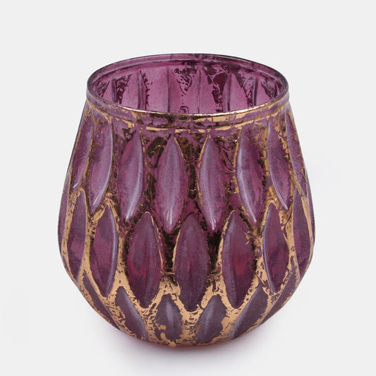 Lasinen kynttilänjalka ruusukkeilla Violetti/kulta - Tekokukat.fi