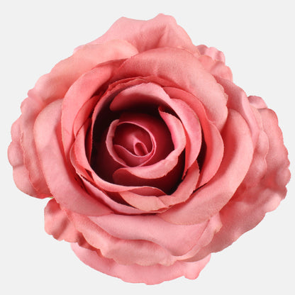 Syksyinen lohenpunainen tekoruusun kukkapää, 12 cm