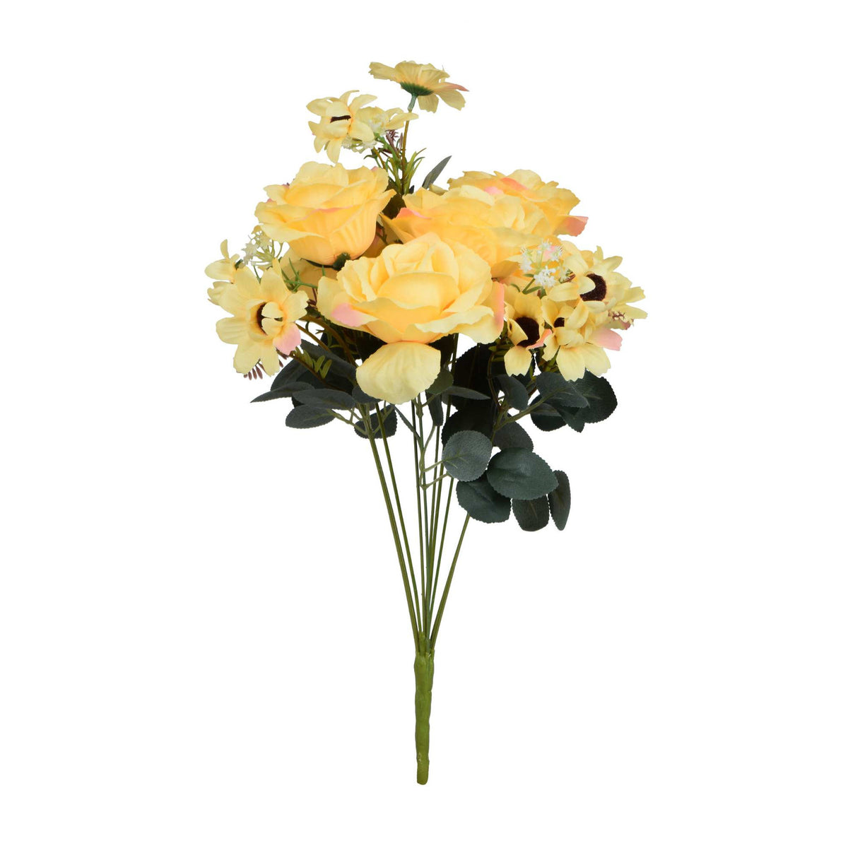 Vaalea keltainen tekoruusun kimppu, 50 cm