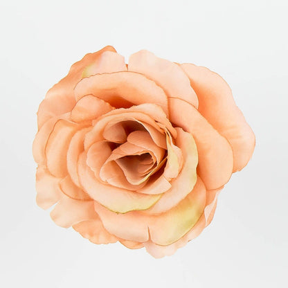 Vaalea/oranssi/vihreä tekoruusun kukkapää, satiini, 7 cm, 12 kpl