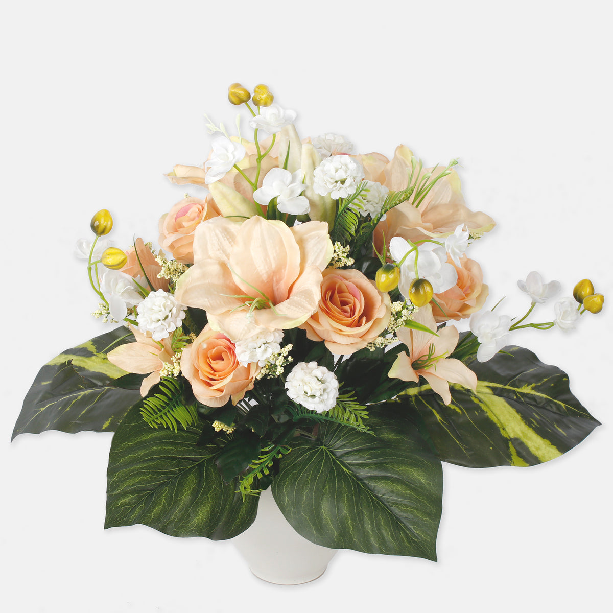 Vaalea persikka tekoruusun kimppu, 55 cm