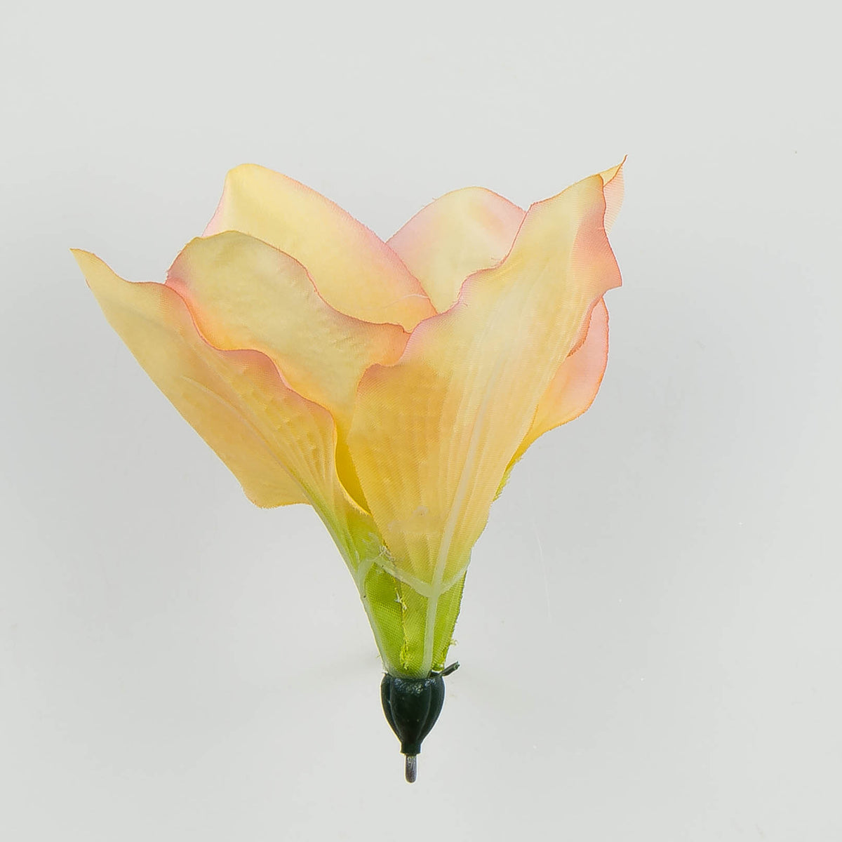 Vaalea/vaaleanpunainen/keltainen amaryllis – tekokukkapää, satiini, 13 cm, 12 kpl
