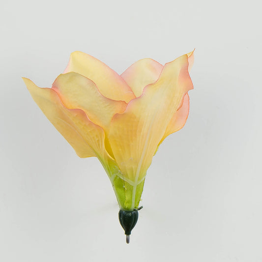 Vaalea/vaaleanpunainen/keltainen amaryllis – tekokukkapää, satiini, 13 cm, 12 kpl