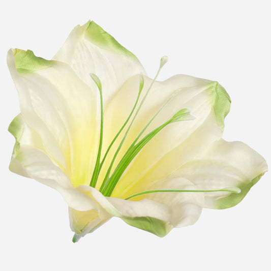 Vaalea vihreä amaryllis – tekokukkapää, satiini, 12 cm